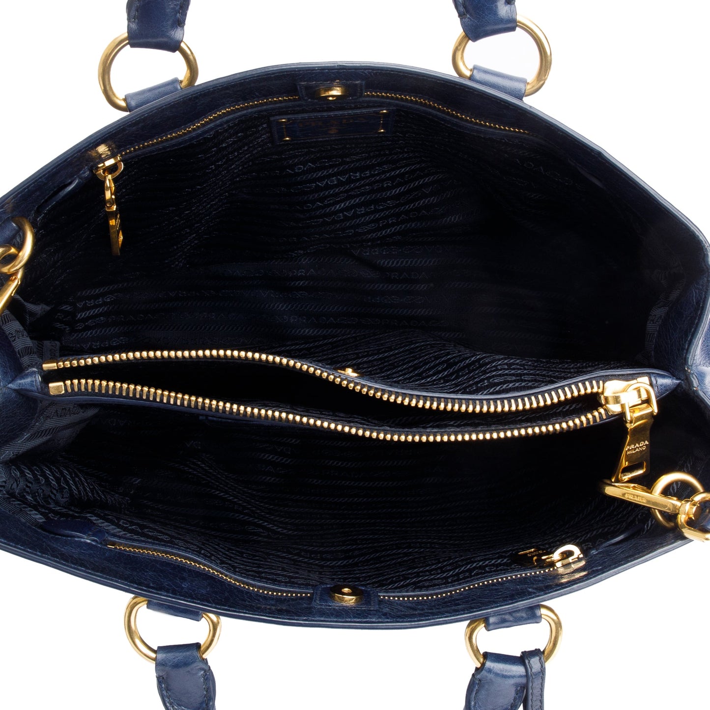 Prada Blue Vitello Shine Leather Shopping Tote