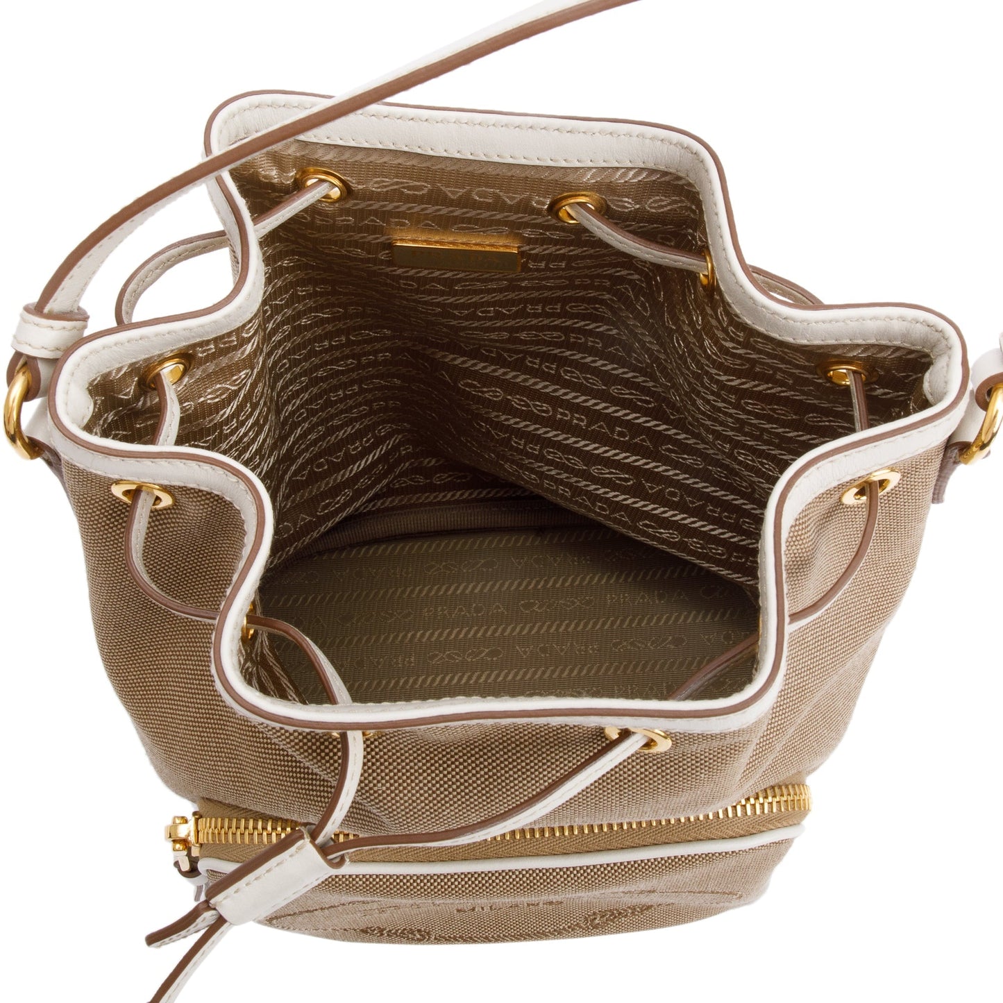 Prada Brown Logo Jacquard Bucket Bag
