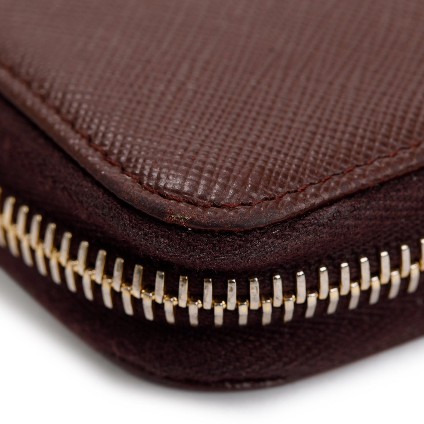 Prada Brown Saffiano Leather Zip Around Wallet