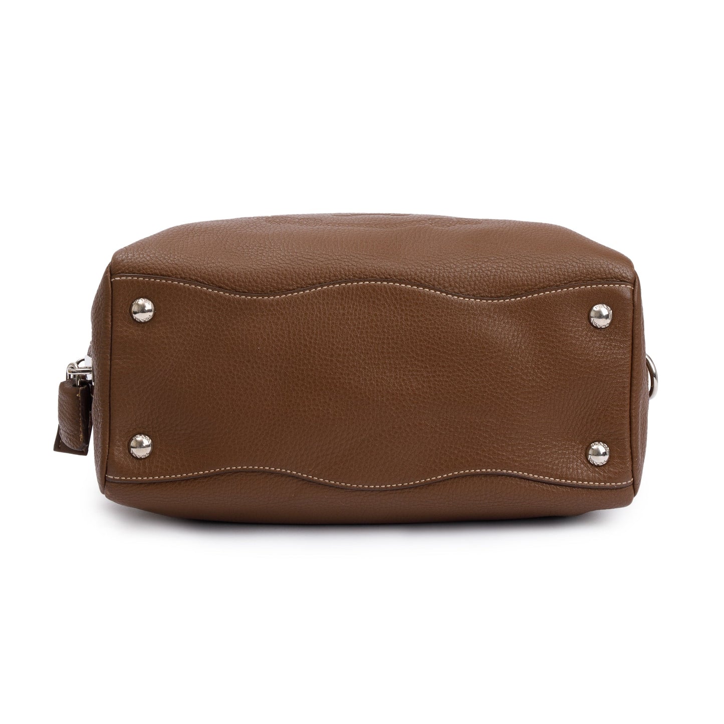 Prada Brown Vitello Daino Leather  Medium Bauletto Logo Bag