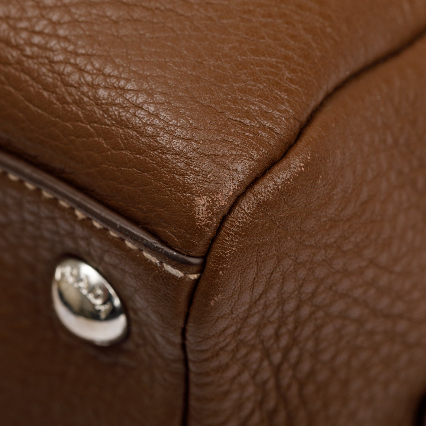 Prada Brown Vitello Daino Leather  Medium Bauletto Logo Bag
