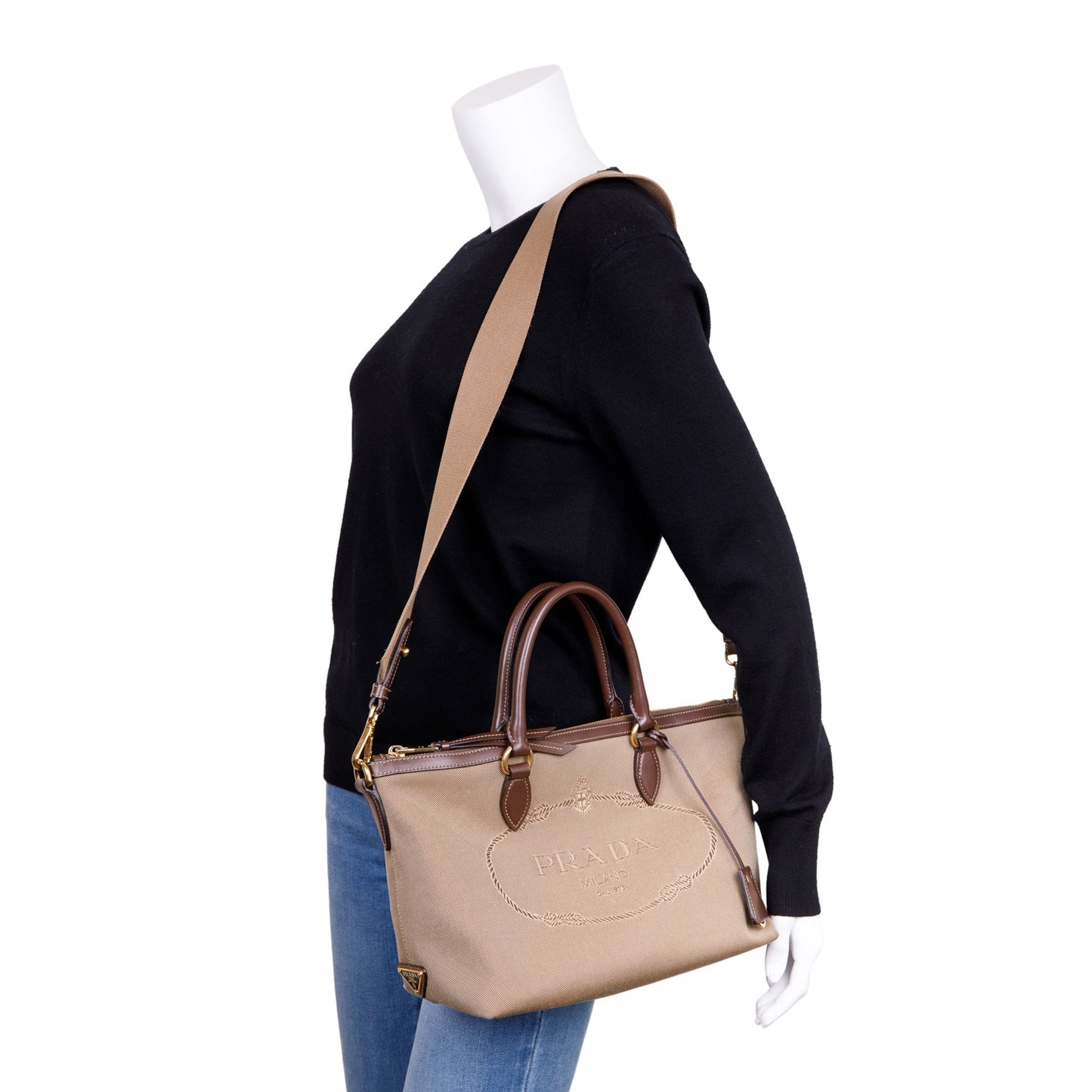 Prada Canapa Logo Jacquard Tote