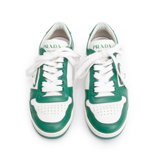 Prada Green/White Calfskin Enamel Triangle Logo Sneakers, Size 35
