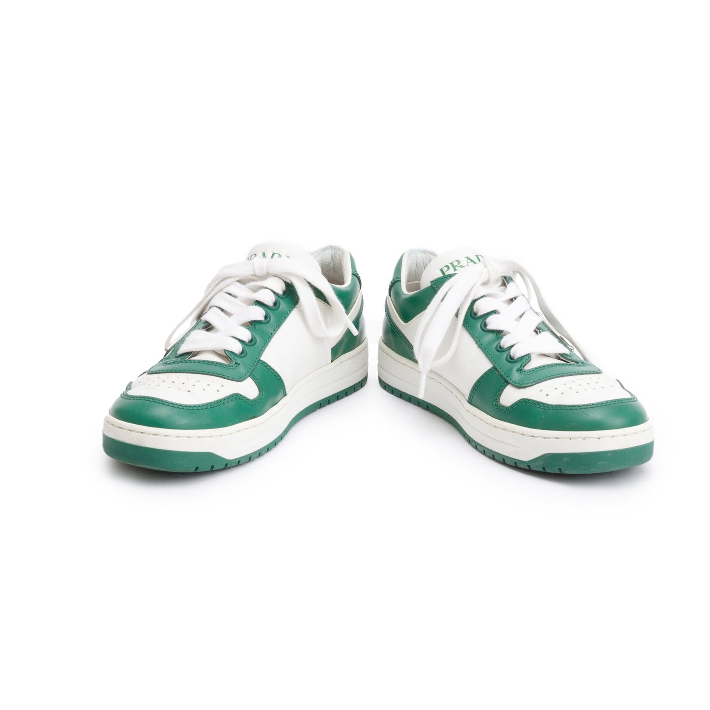 Prada Green/White Calfskin Enamel Triangle Logo Sneakers, Size 35