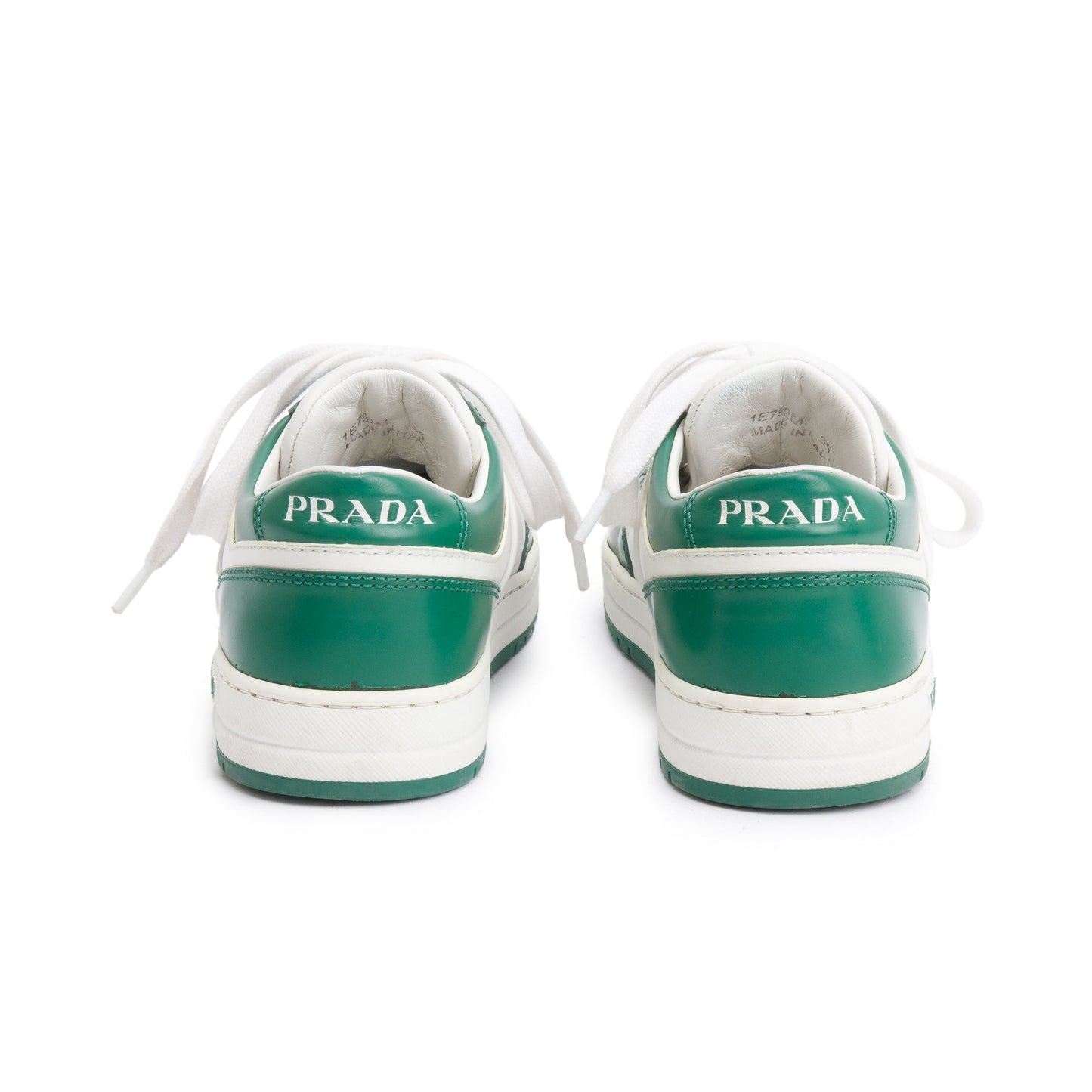 Prada Green/White Calfskin Enamel Triangle Logo Sneakers, Size 35