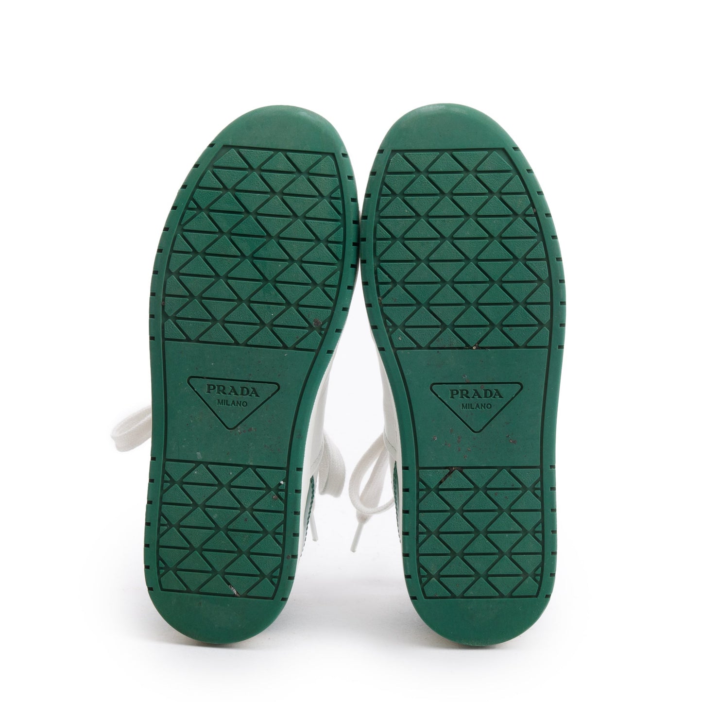 Prada Green/White Calfskin Enamel Triangle Logo Sneakers, Size 35