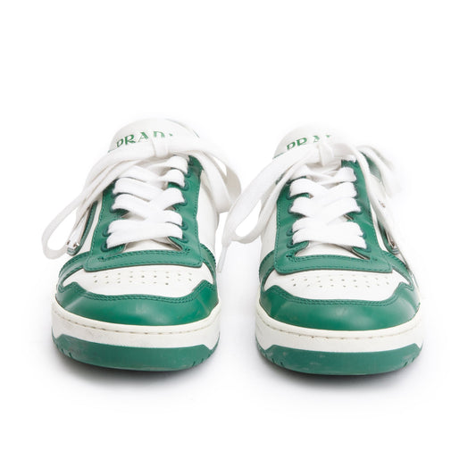 Prada Green/White Calfskin Enamel Triangle Logo Sneakers, Size 35