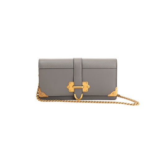 Prada Grey City Calf Cahier Wallet on Chain