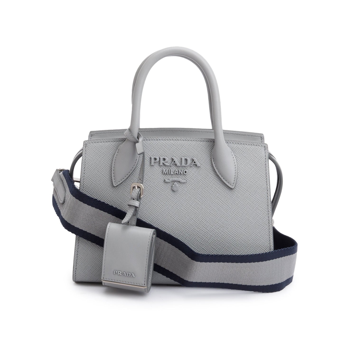 Prada Grey Saffiano Cuir Mini Monochrome Top Handle Tote