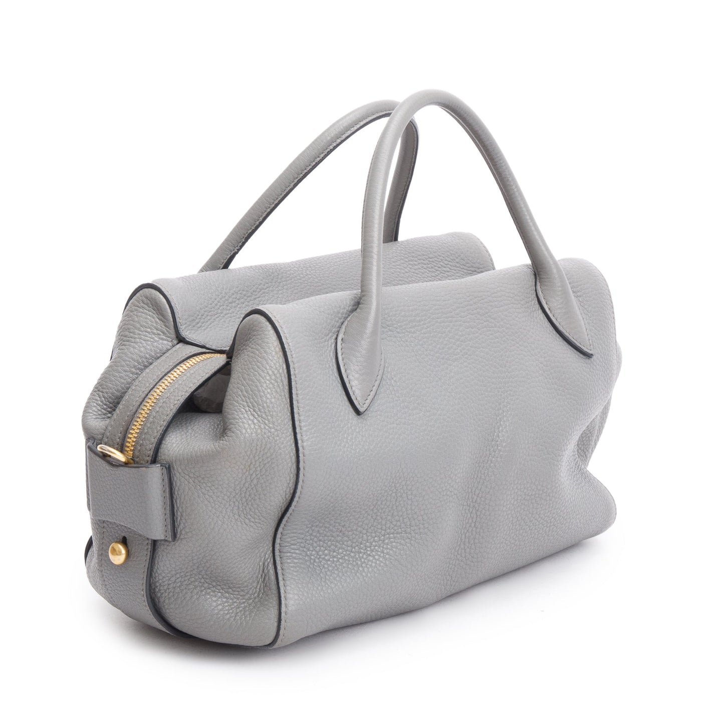 Prada Grey Vitello Daino Leather Baulleto Tote