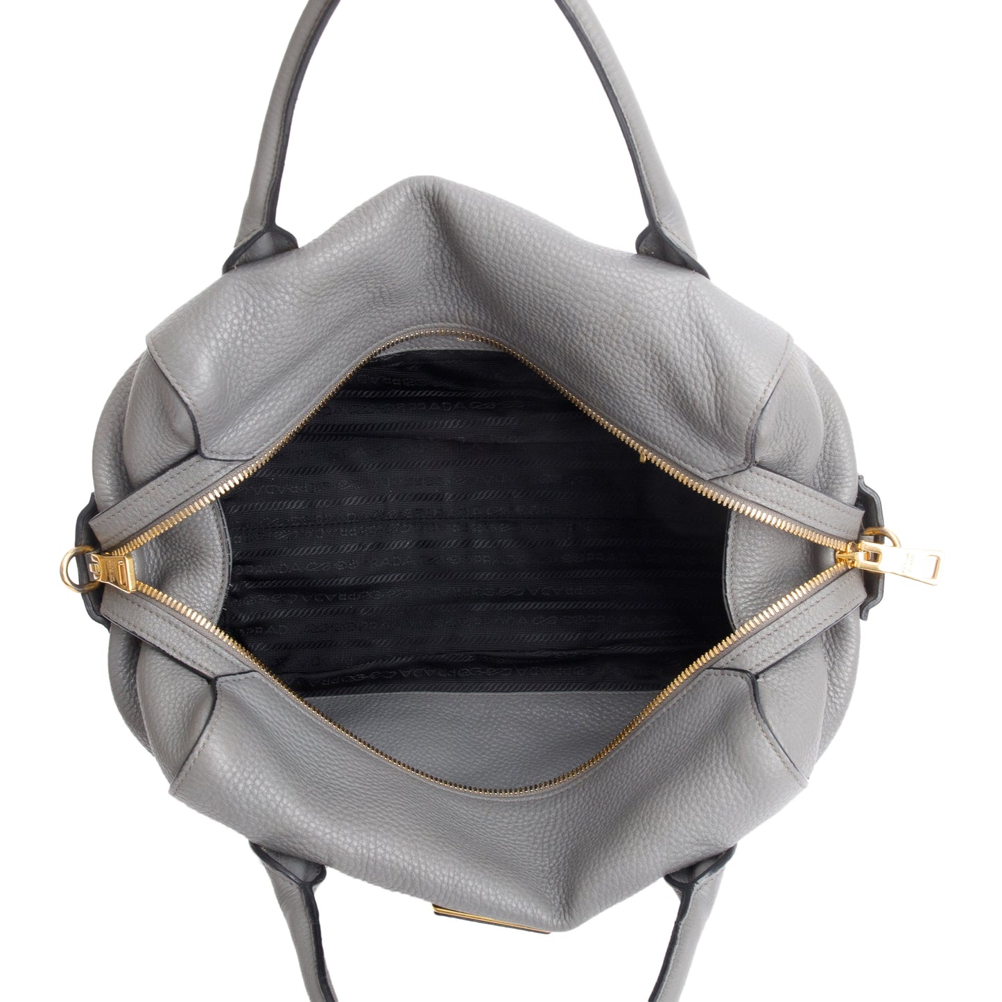 Prada Grey Vitello Daino Leather Baulleto Tote