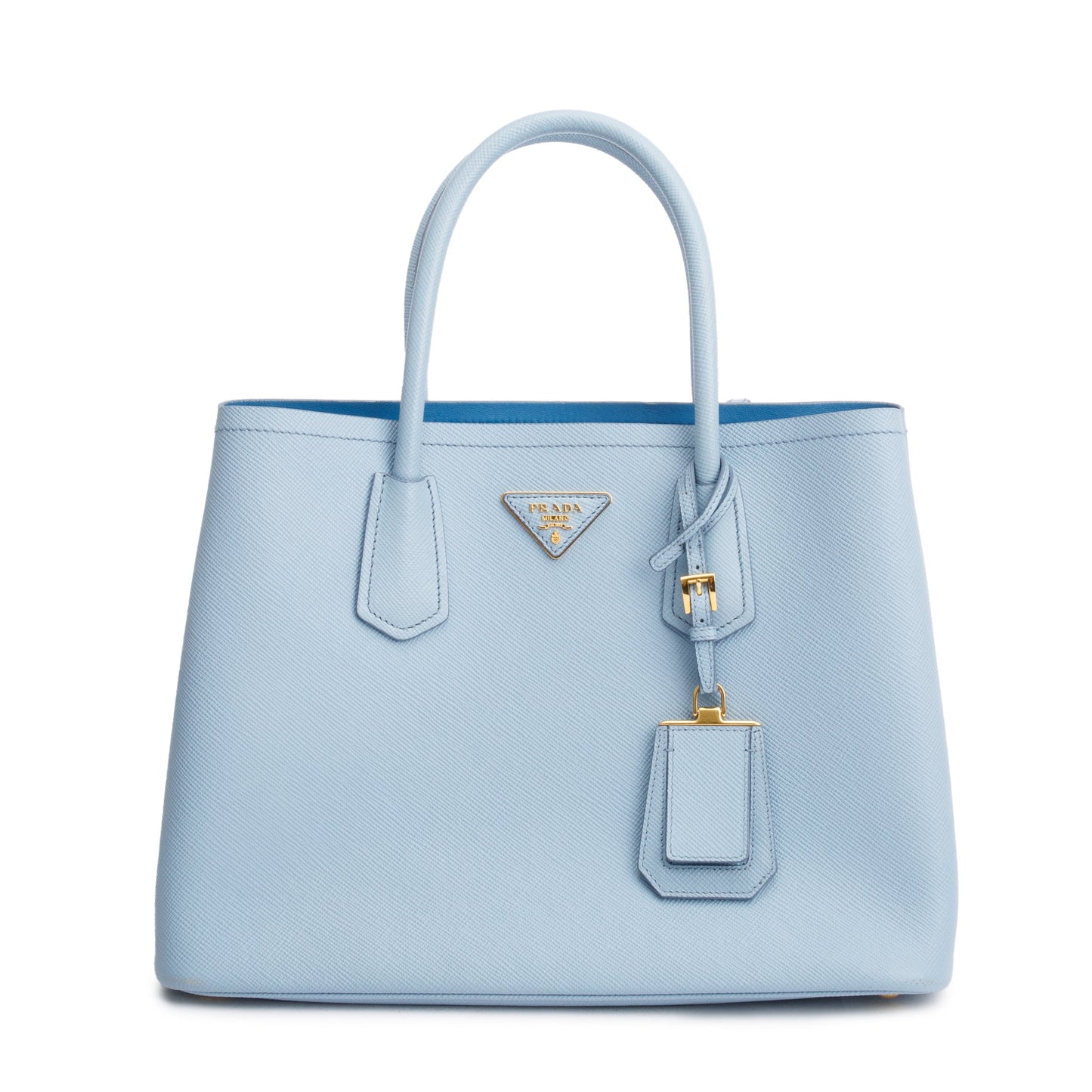 Prada Light Blue Saffiano Lux Medium Cuir Double Tote