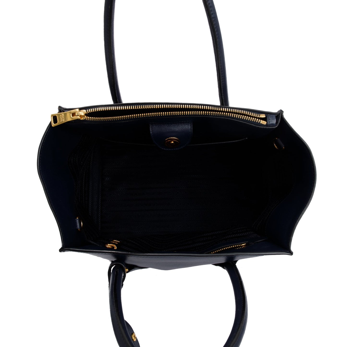 Prada Navy City Calf Small Twin Pocket Tote