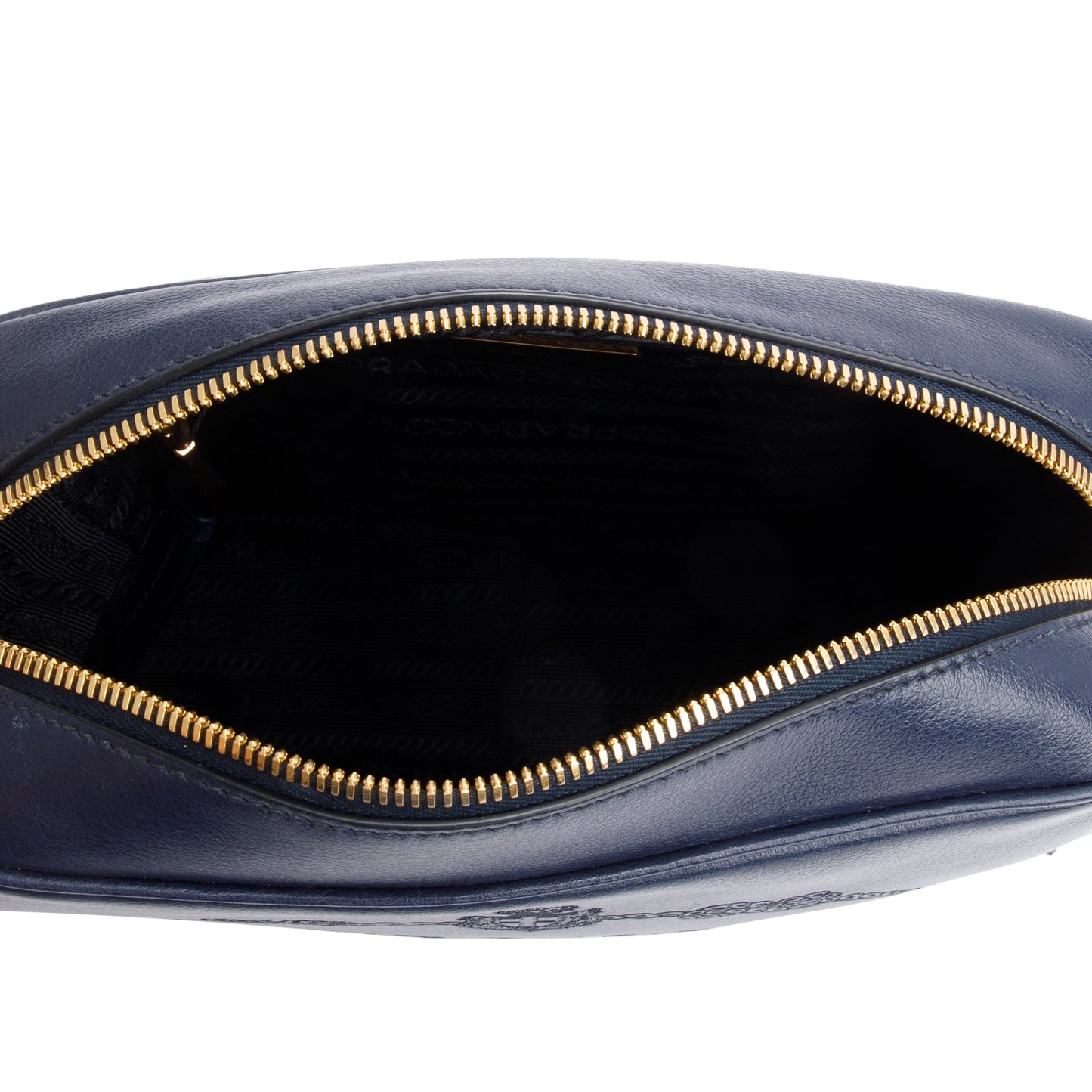 Prada Navy Glace Calf Leather Logo Camera Crossbody Bag