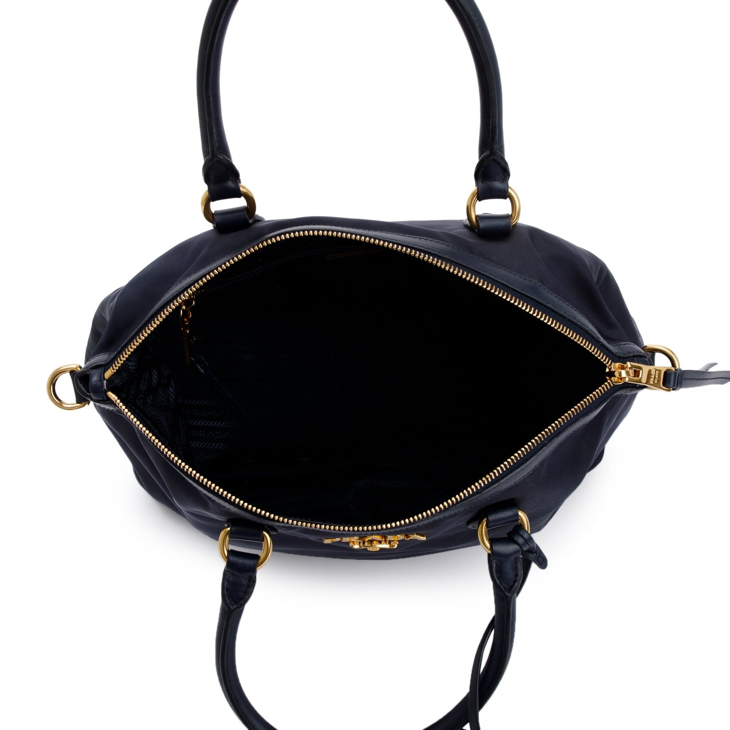 Prada Navy Leather Trimmed Tessuto Nylon Tote