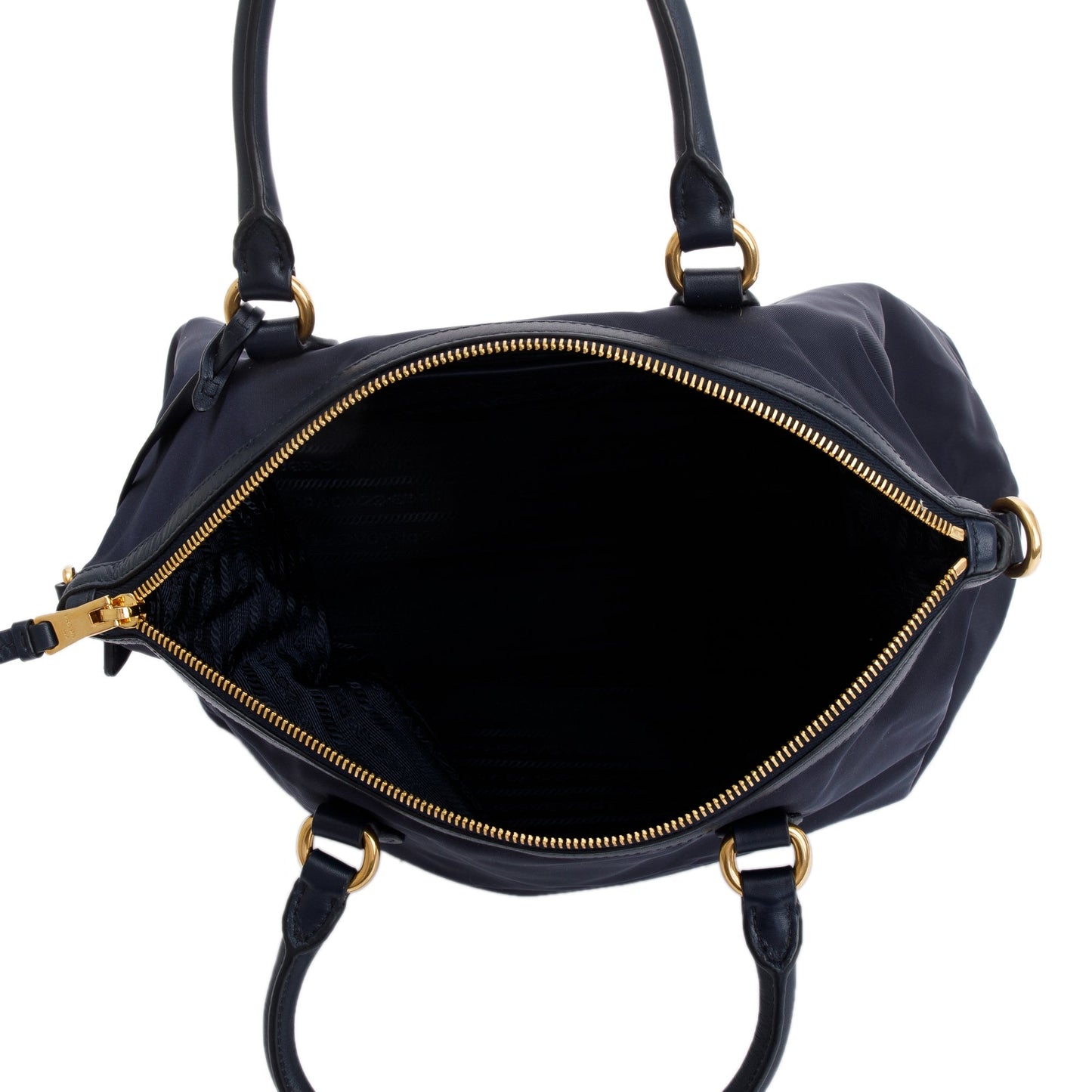 Prada Navy Leather Trimmed Tessuto Nylon Tote