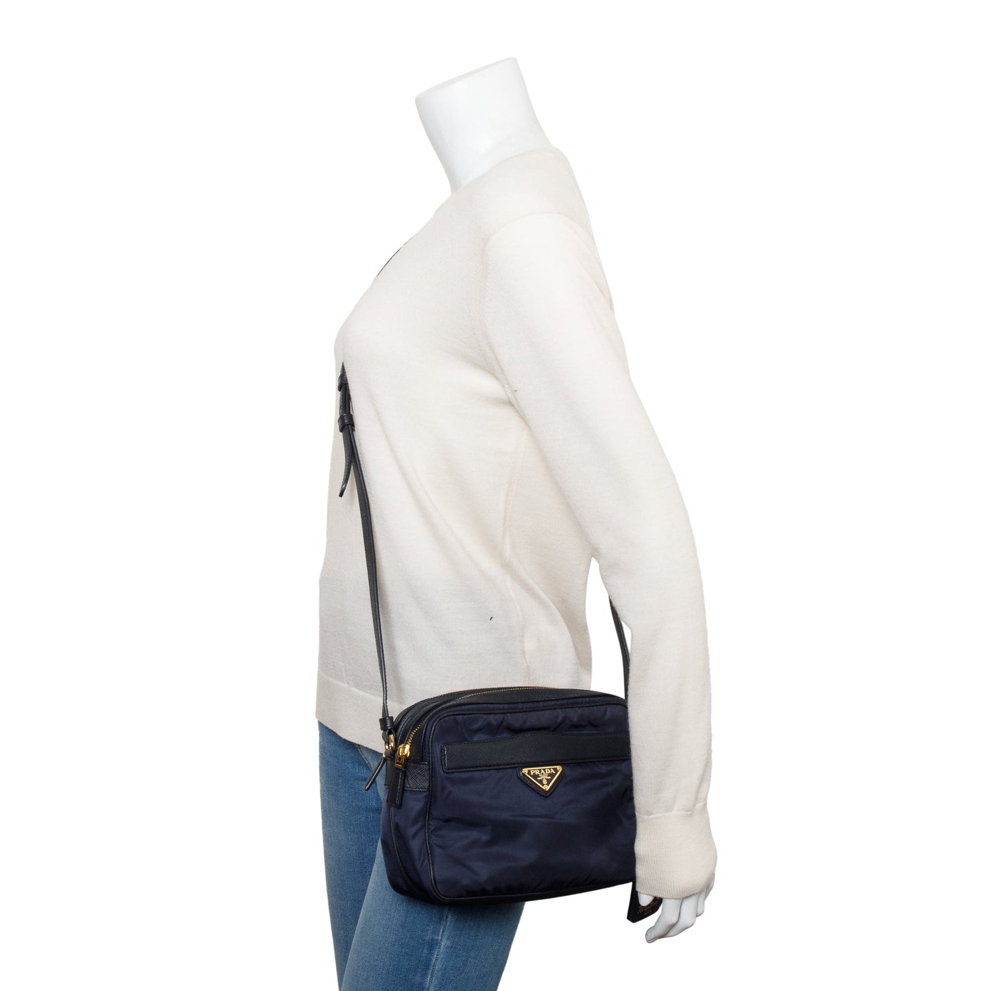Prada Navy Nylon and Saffiano Leather Trim Re-Edition 1978 Mini Shoulder Bag