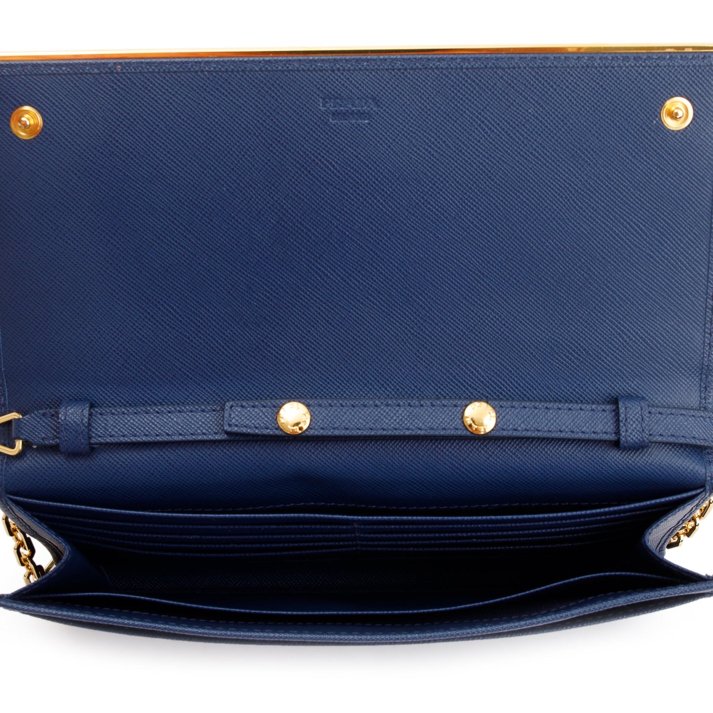 Prada Navy Saffiano Metal Wallet on Chain