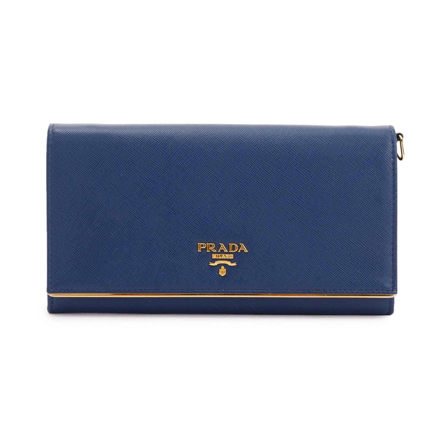 Prada Navy Saffiano Metal Wallet on Chain
