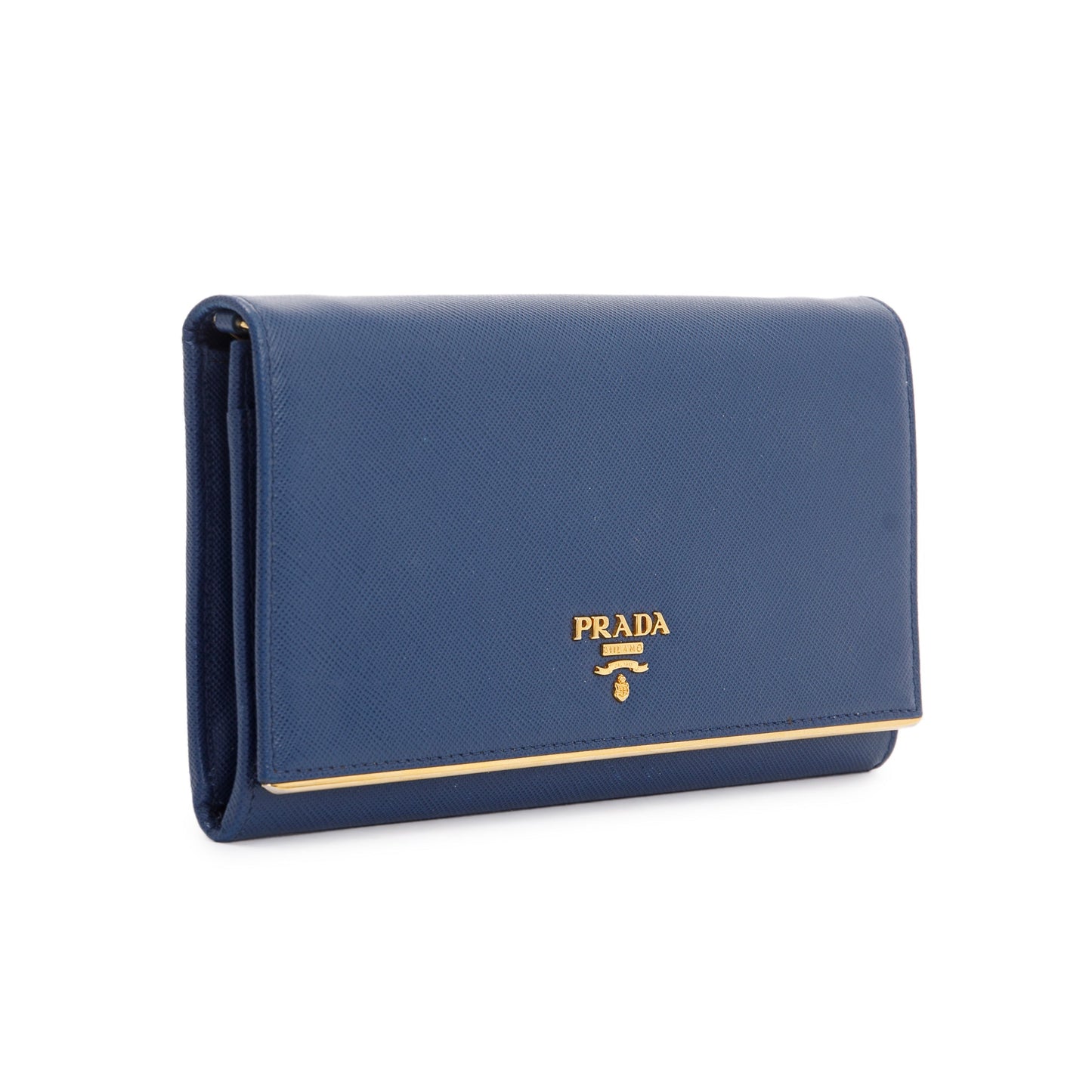 Prada Navy Saffiano Metal Wallet on Chain