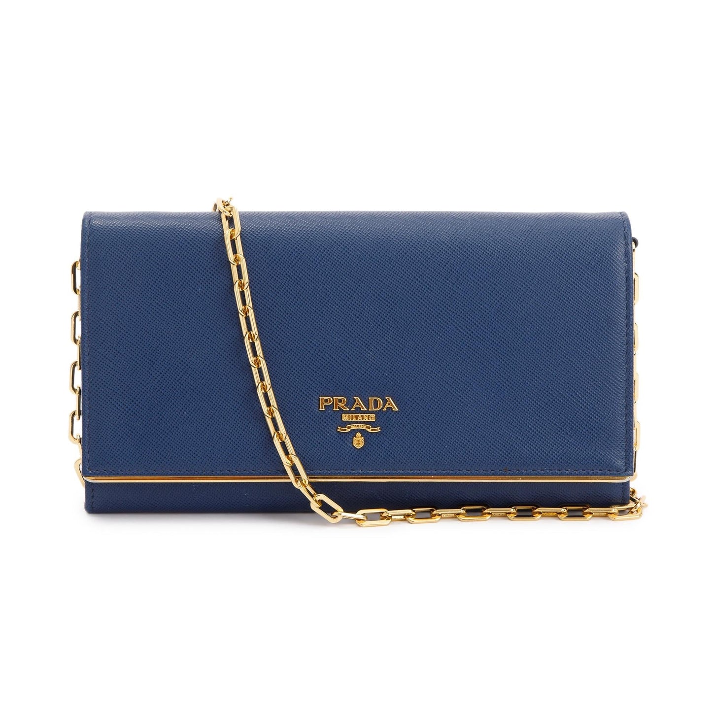Prada Navy Saffiano Metal Wallet on Chain