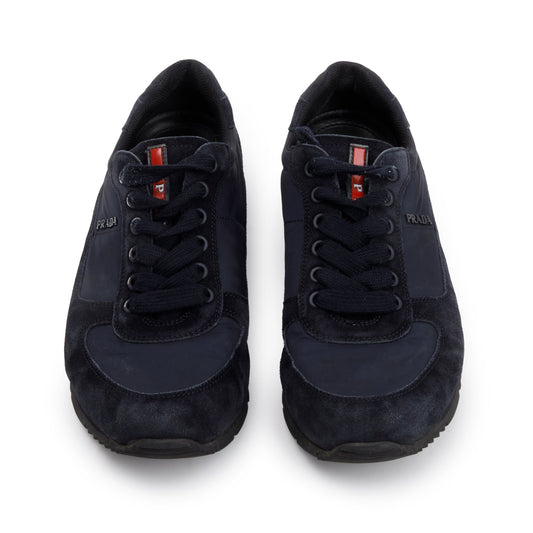 Prada Navy Sued & Nylon Linea Rossa Sneakers, Size 7