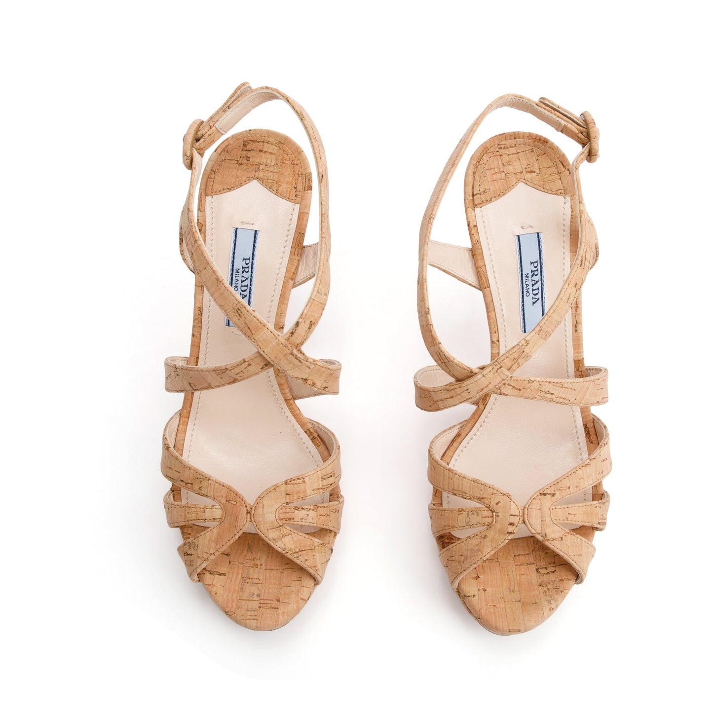 Prada Neutral Printed Sughero Chic Sling Back Sandals, Size 36.5