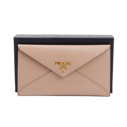 Prada Neutral Vitello Leather Envelope Wallet