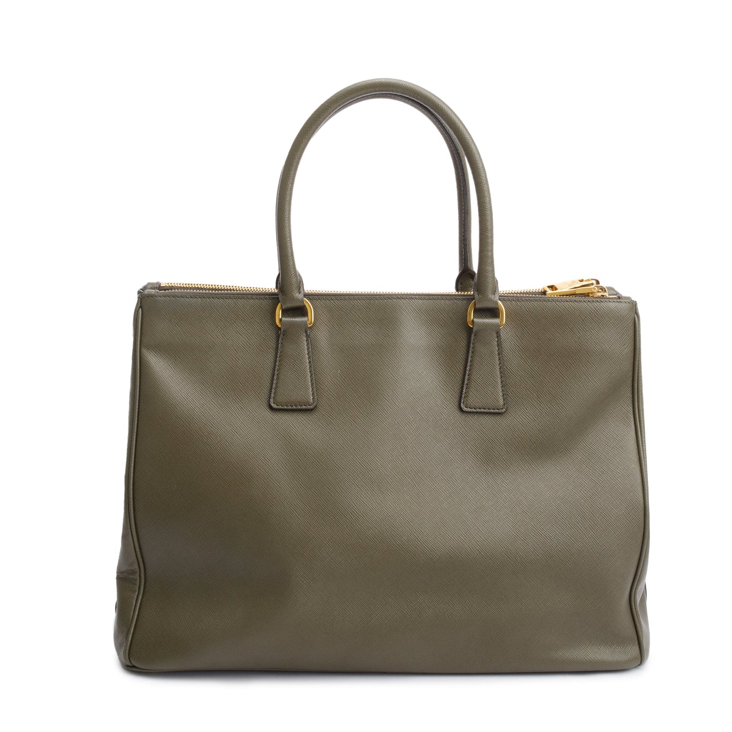 Prada Olive Green Saffiano Lux Large Double Zip Galleria Tote