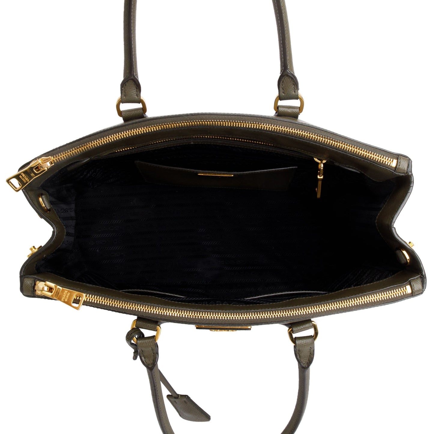 Prada Olive Green Saffiano Lux Large Double Zip Galleria Tote