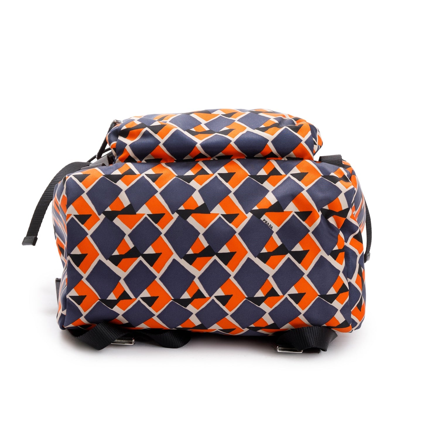 Prada Orange/Navy Tessuto Stampato Double Buckle Backpack