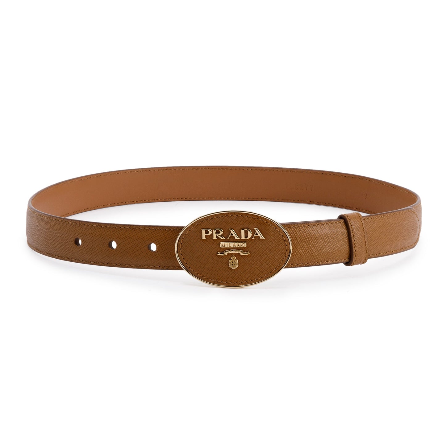 Prada Oval Savoia Logo Buckle Saffiano Leather Belt