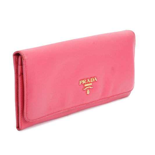 Prada Pink Saffiano Leather Continental Flap Wallet