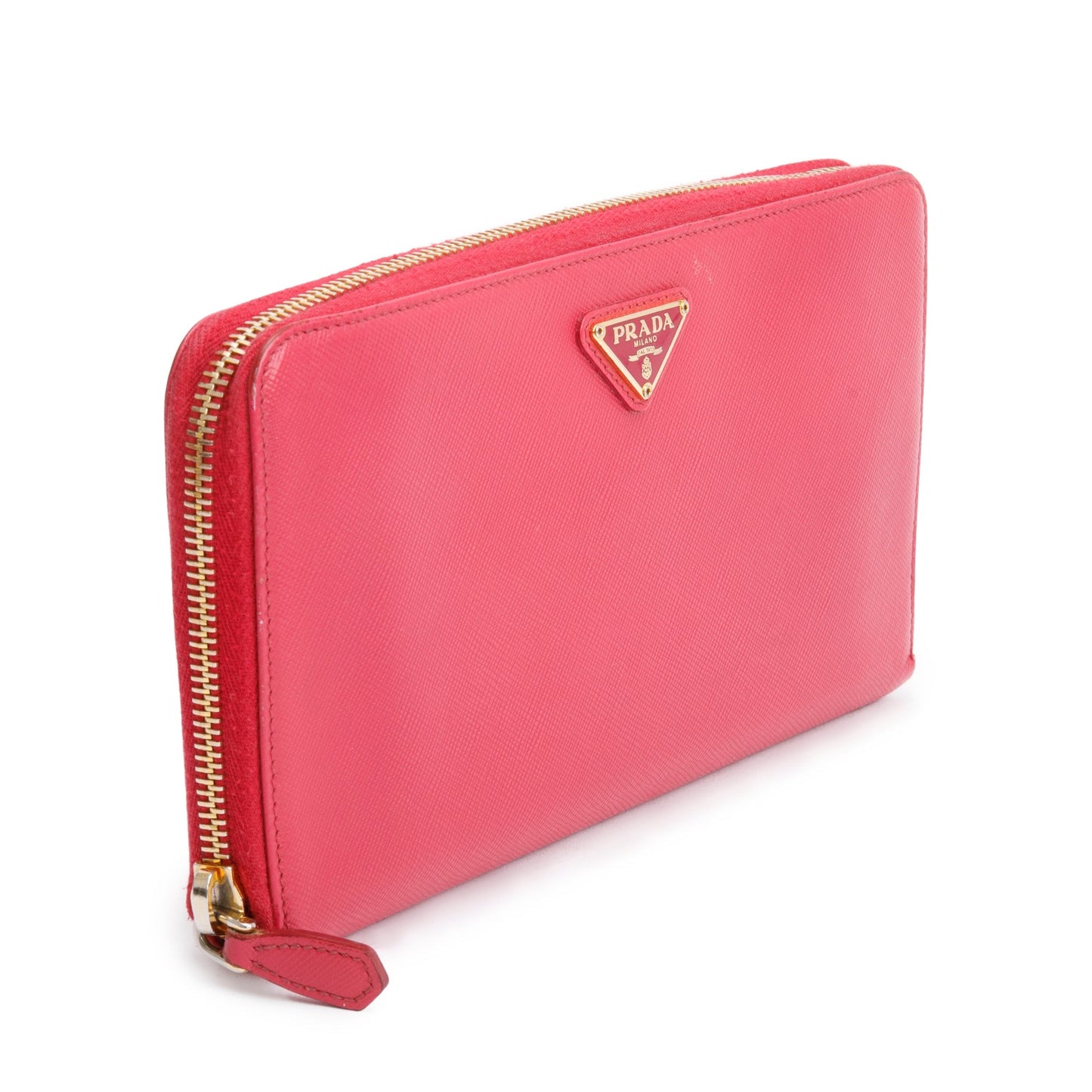 Prada Pink Saffiano Leather Zip Around Organizer Wallet
