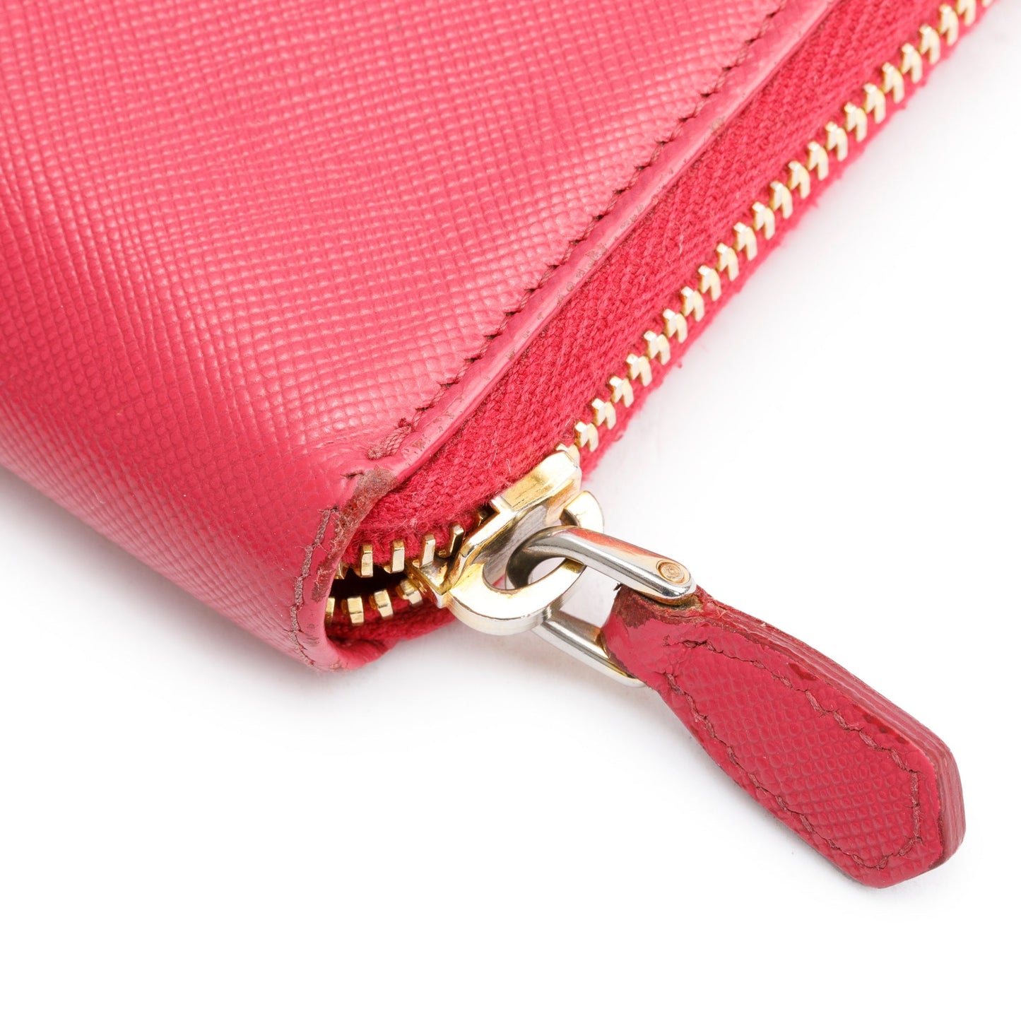 Prada Pink Saffiano Leather Zip Around Organizer Wallet