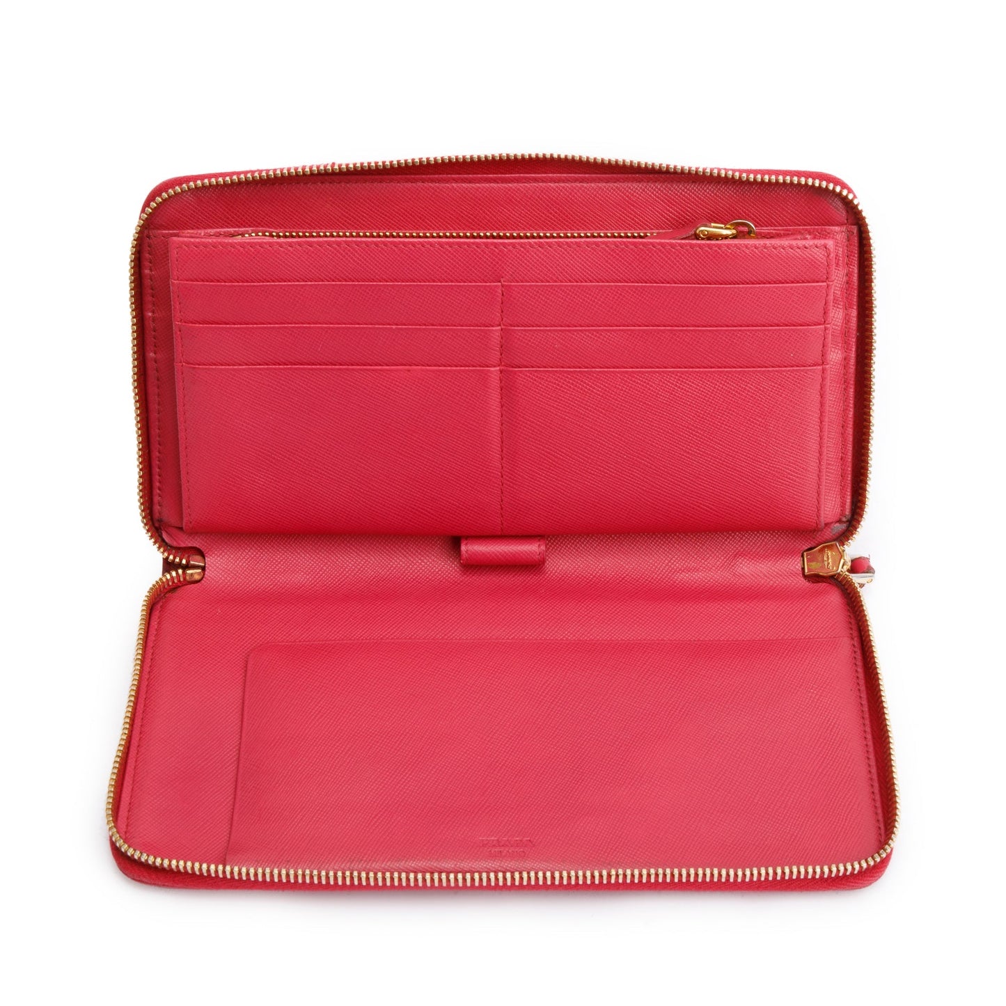 Prada Pink Saffiano Leather Zip Around Organizer Wallet