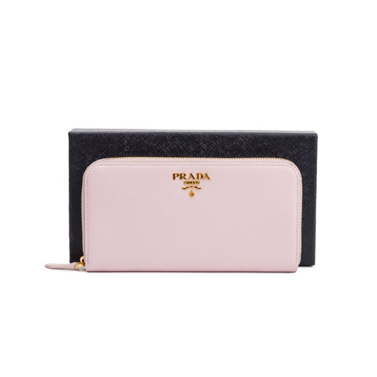 Prada Pink Saffiano Leather Zip Around Wallet