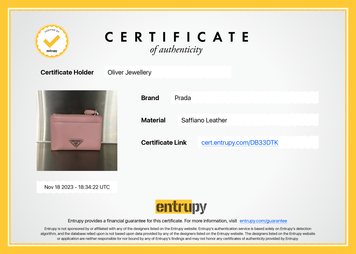 Prada Pink Saffiano Leather Zip Card Holder