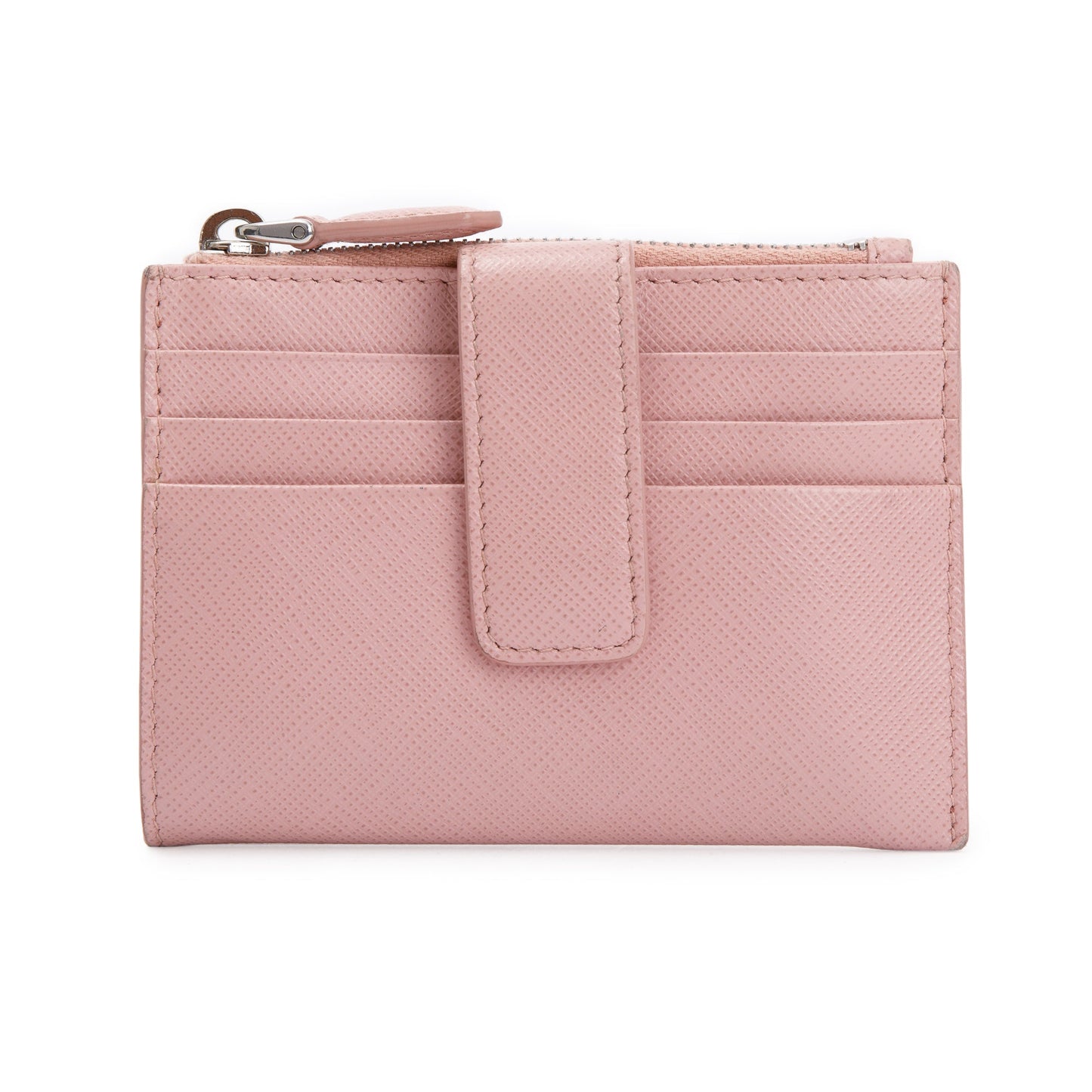 Prada Pink Saffiano Leather Zip Card Holder