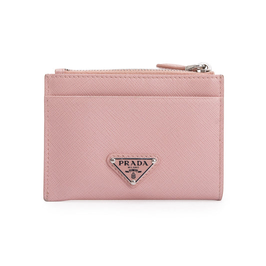Prada Pink Saffiano Leather Zip Card Holder