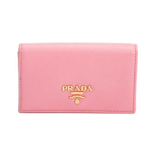 Prada Pinkk Saffiano Leather Flap Card Holder