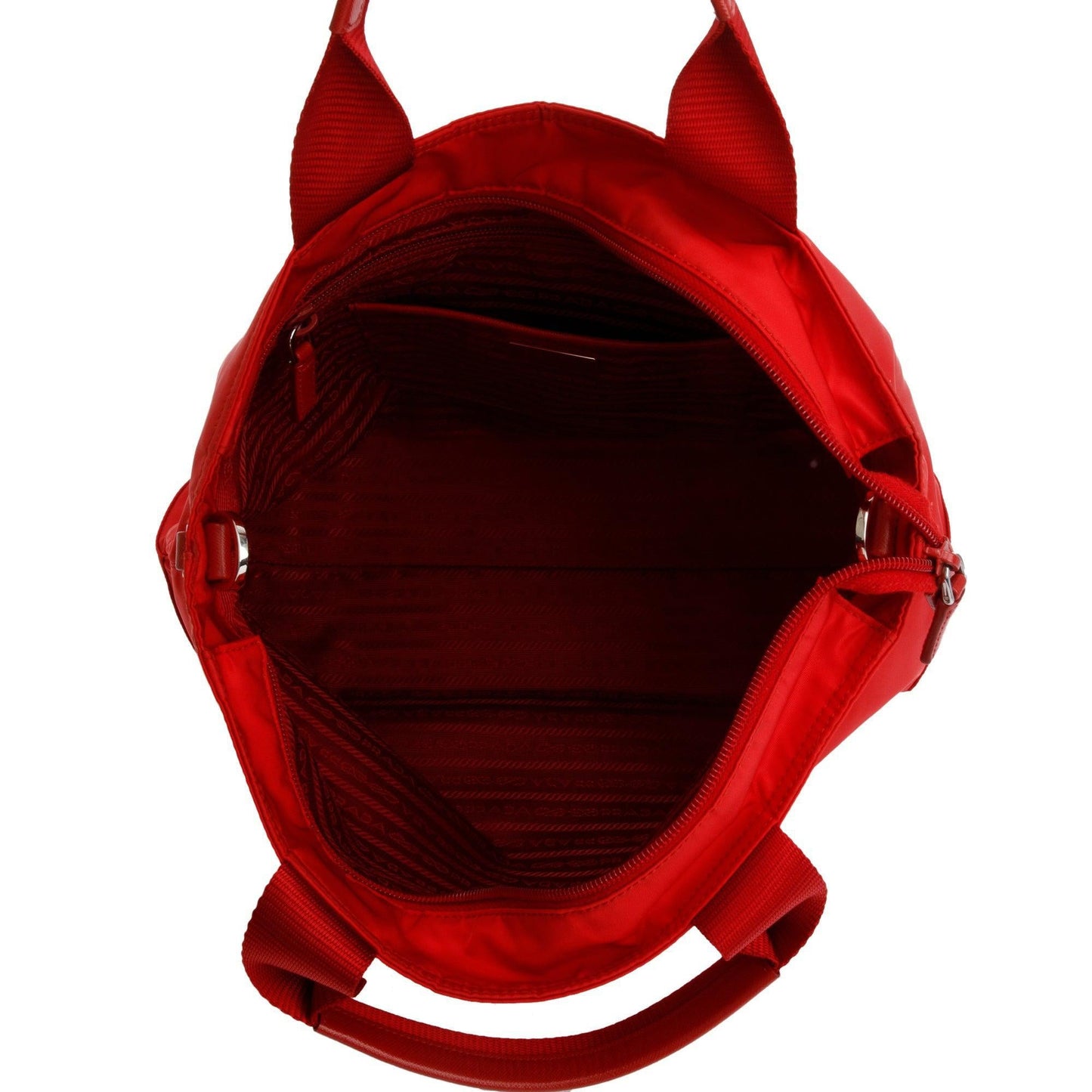 Prada Red Leather Trimmed Tessuto Nylon Convertible Tote
