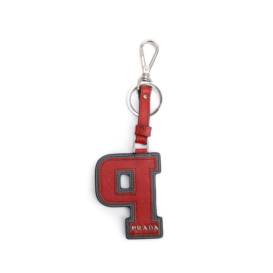 Prada Red Saffiano Leather Letter P Keychain