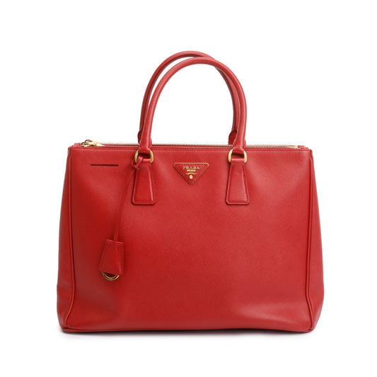 Prada Red Saffiano Lux Large Double Zip Galleria Tote