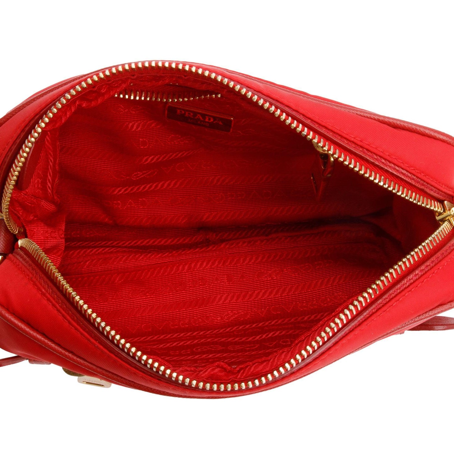 Prada Red Saffiano-Trimmed Tessuto Nylon Camera Crossbody Bag