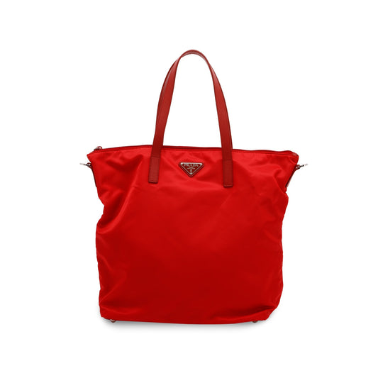 Prada Red Saffiano-Trimmed Vela Tote