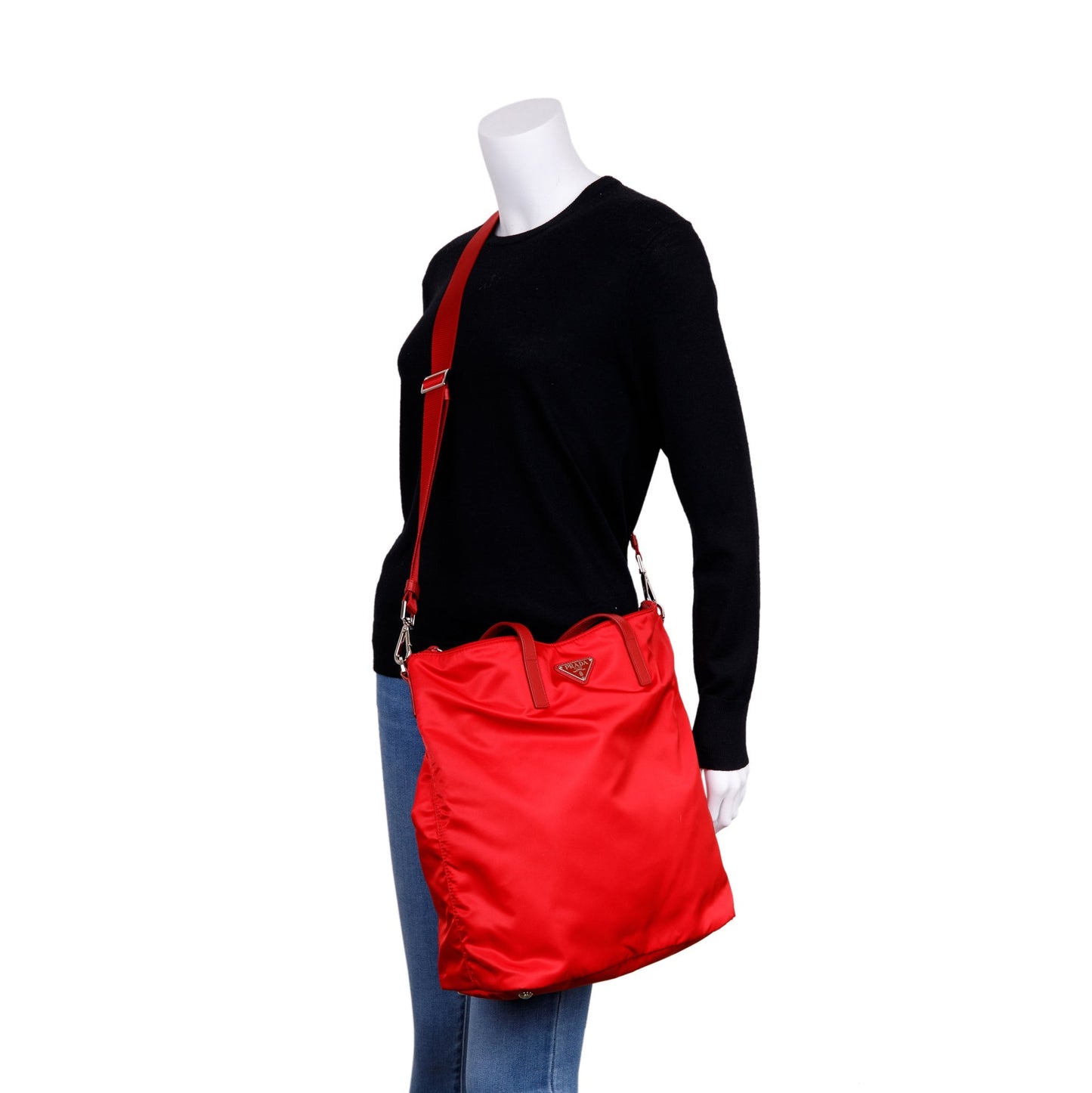 Prada Red Saffiano-Trimmed Vela Tote