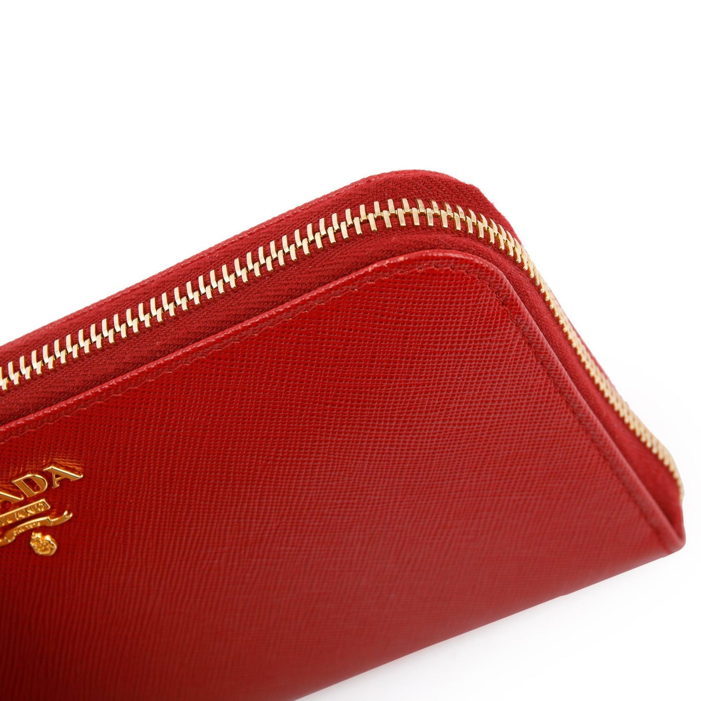 Prada Red Saffiano Zip Around Wallet