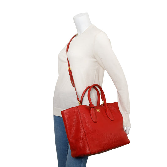 Prada Red Vitello Daino Leather Tote