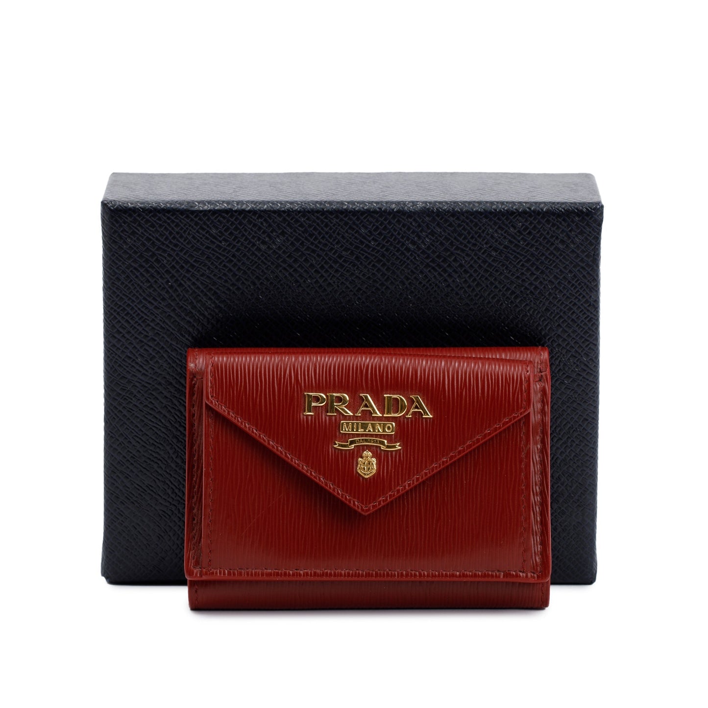 Prada Red Vitello Move Compact Tri-Fold Wallet